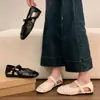 Zapatos Planos Bajos Mary Jane de Verano para Mujer, Nuevo Estilo Francés Elegante 2026, Punta Cuadrada Hueca, Beige