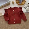 2026 Nuevo Estilo Suéter Cardigan de Manga Larga 100% Algodón para Bebé Niña Otoño Invierno Chaqueta Tejida de Manga Volante para Bebé Niña Top Infantil