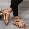 Sandalias de Moda Transfronterizas Europeas y Americanas Tallas Grandes 2026 para Mujer, Estilo Bohemio, Bloques de Color Metálicos, con Tiras, Punta Abierta, Zapatos de Playa