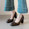 Zapatos de tacón bajo de estilo francés vintage con boca ancha y puntera cuadrada, tacón grueso, lazo, Mary Jane para mujer, tacones altos para ir al trabajo