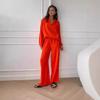 Conjunto de Algodón y Lino Europeo y Americano 2024 Cárdigan Top de Manga Larga con Bolsillos Pantalones Largos de Pierna Ancha Conjunto de Dos Piezas de Algodón y Lino para Verano