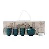 Juego de Té Completo de Cerámica Dinastías Tang y Song Caja de Regalo, Juego de Té Kung Fu para Uso Doméstico, Esmalte de Color Mineral Original, Juego de Gaiwan Jiqing