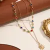 Colar de Sol de Cristal Multicamadas Transfronteiriço Europeu e Americano Estilo Boêmio Conjunto de Pulseira Tornozeleira de Colar de Verão para Praia