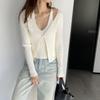 Conjunto de Camisola de Tricô Jiazi Novo Estilo Coreano Feminino Elegante Fino Peça Dupla Suéter Cardigan B8302