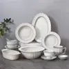 Louça de Mesa Cerâmica Criativa Estilo Japonês Retrô com Listras Onduladas, Tigelas de Arroz com Esmalte Branco, Tigelas de Sopa, Pratos para Legumes, Pratos para Peixe e Molheiras