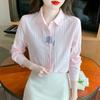 Otoño 2023 nueva moda camisa de algodón bordada Camisa de algodón de manga larga para mujer Top delgado estilo occidental que combina con todo