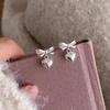 Pendientes de plata con lazo de amor, pendientes de plata S925 con aguja de temperamento femenino, combinables con todo, diseño de nicho simple, pendientes dulces.