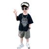 Traje de manga corta con huella dactilar plateada para niños 2025 Verano Nuevo Conjunto Deportivo Casual Guapo para Niños Ropa Infantil