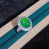 Anillo femenino de calcedonia blanca hielo con incrustaciones plateadas, atmósfera de ágata verde, nuevo anillo de moda, anillo de huevo, venta al por mayor