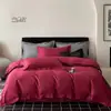 Conjunto de Quatro Peças de Roupa de Cama de Algodão Puro de Alta Qualidade, Cor Sólida, Capa de Edredom e Lençol, Adequado para Todas as Estações, Roupa de Cama de Algodão Australiano de Alta Qualidade, Lençol com Elástico Roxo