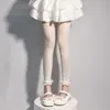 Calcetines Leggings Blancos con Corazón Hueco de Nueve Puntos Estilo Princesa con Ribete de Encaje Calcetines de Nueve Puntos Calcetines Lolita JK
