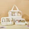 Bolsa de Maquiagem Costurada Estilo Novo, Grande Capacidade, Simples, Semitransparente, Impermeável, Bolsa Portátil para Armazenamento em Viagem