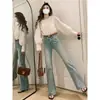 Pantalones de Mujer Micro-La Jeans Color Claro Verano Delgados Nueva Llegada Petite Acampanados Cintura Alta Estilo Retro Americano High Street