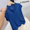 Camiseta de Punto Azul Moderna Elegante Cómoda para Mujer Verano 2025 Nuevo Versátil Estilizado Top