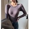 Camiseta de Manga Larga con Hilo en el Hombro Derecho de Nuevo Estilo para Otoño Temprano para Mujer con Cuello Redondo Pequeño, Camiseta Básica Ajustada que se Puede Usar por Fuera y por Dentro