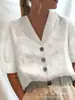 2023 Nova AliExpress Amazon Camisa Feminina Gola Camisa Botão Casual Manga Longa e Curta Algodão e Linho Cor Sólida Top Feminino