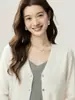 Cardigan de Tricô 100% Cashmere Feminino Outono 2025, Gola V Fina, Blusa que Valoriza a Silhueta, Manga Longa, Outono/Inverno