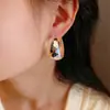 Pendientes de Aro Ancho en Forma de C Bañados en Oro Estilo Minimalista con un Diseño de Arco de Mosaico Espejado Sencillo y Elegante, Pendientes Transfronterizos