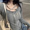Top Estudante Tendência Emagrecedor Gola Alta Mostrando Clavícula para Mulheres Outono 2024 Novo Camiseta de Manga Longa Ribatada Slim Fit para Mulheres