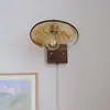 Lámpara de Pared para Casa de Huéspedes Estilo Wabi-Sabi de Madera de Nogal Vintage, Lámpara Totalmente de Cobre con Interruptor de Cordón Giratorio, Lámpara de Pared Retro para Pasillo, Mesita de Noche, Escaleras