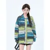 Suéter retro a rayas de colores estilo americano para mujer, colección otoño/invierno 2026, con un cárdigan de punto de manga larga, holgado y de alta gama, con un diseño moderno