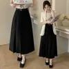 Saia Midi de Cintura Alta para Mulheres 2026 Primavera/Verão Estilo para o Trabalho, Cobre o Quadril, Emagrecimento, Saia Longa Evasê em Linha A