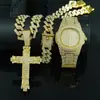 Collar Pulsera Reloj Conjunto Colgante Cruz Grande de Diamante Personalizado Hip-hop Impresionante Gama Alta Regalo para Hombres