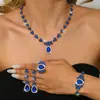 Moda Europea y Americana Verde Azul Rojo Pedrería Conjunto de Collar Pendientes Pulsera Anillo Amazon Estilo Caliente Cuatro Piezas Completamente de Diamante