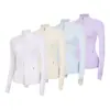 Jaqueta LU com gola alta e zíper dourado, casaco esportivo de manga longa, top de alta elasticidade slim-fit para corrida, fitness e yoga para mulheres