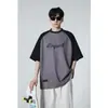 Fabricante Original Cor de Verão Color Block Masculina Solta Estilo Americano Tendência Camurça Retrô Casual Raglan Manga Meia Camiseta