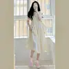 150 Vestido Curto Estilo Francês Suave Feminino 145 Cintura A Médio Longo Decote V Cordão Xs Alto no Verão
