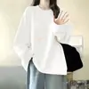Camiseta de Algodão Puro Manga Longa Feminina Primavera e Outono Nova Estilo Preppy Gola Redonda Tamanho Grande Tops Femininos Estilo Coreano Camisa Básica para Estudante