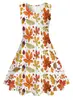 Vestido Casual Sin Mangas Estilo Pastoral Hojas de Arce Otoñales y Hojas Caídas Impresión Digital 3D Europeo y Americano Transfronterizo Chicas Frescas