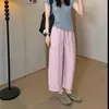 Pantalones de Lino Anchos Verdes Simples y Casuales para Mujer, Verano 2026 Nuevos Pantalones Casuales Rectos Sueltos de Corte Delgado