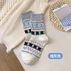 Nuevos Calcetines Gruesos de Cachemira a Media Pantorrilla con Raya de Diamantes Forrados de Polar Otoño e Invierno para Mujer Estilo Coreano Ins Trendy Calcetines Flojos