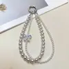 Correa de Muñeca para Teléfono Móvil de Perlas, Cadena para Colgar Teléfono Móvil, Nueva Correa para Teléfono Móvil de Doble Cadena con Incrustaciones de Diamantes de Mariposa, Al por Mayor para Mujeres