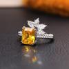 Cao Shi temperamento Princesa Quadrado Diamante anel de zircão retro amarelo diamante flor anel feminino Super flash moda anel de renda