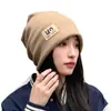 Otoño e Invierno Nuevo Calcomanía de Letra Gorro de Punto Holgado para Mujer Otoño e Invierno Adelgazante Facial Versátil Estilo Japonés Circunferencia de Cabeza Grande Cálido Gorro para el Frío