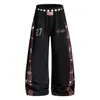 Oreeta Calça de Moletom Estilo High Street Americano Estampa Vintage Curva Unissex Design Solto de Perna Larga Calças de Dança Jazz