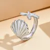 Colección Serie Oceánica Estilo Fresco de Vacaciones Anillo Abierto de Concha y Estrella de Mar para Mujer Anillo de Acero Inoxidable Artículo Popular Transfronterizo