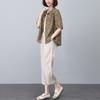 Traje de Moda para Mamá Verano 2024 Camisa de Lino de Algodón Pantalones hasta el Tobillo Sueltos Ramio Casual Delgada Estampado Conjunto de Dos Piezas