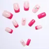 24 Piezas de Uñas Postizas para Usar Transfronterizamente Acabadas Nuevo Estilo Dulce Francés Patrón Pequeño de Cereza Arte de Uñas Removible