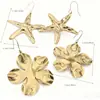 Pendientes Colgantes de Acero Inoxidable Brillante con Forma de Estrella de Mar y Flor Europeos y Americanos DIY Exagerados Flor Grande Estrella de Cinco Puntas Pendientes Fruncidos