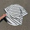 Camisa Polo Listrada Preto e Branco Estilo Retrô Americano Manga Curta Masculina Verão Gola Irregular Camiseta Cleanfit Meia-Manga