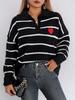 Suéter feminino de gola polo com listras e costura colorida em forma de coração Roupa feminina europeia e americana transfronteiriça Suéter A21409