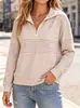 Nova blusa de moletom listrada com meio zíper, modelagem solta e mangas compridas, para mulheres, casual e versátil, adequada para primavera e outono