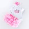 Ropa de Cumpleaños para Bebé Niña de 0-2 Años Estilo Nuevo Transfronterizo Traje de Falda de Gasa de Seis Capas Harem de Algodón de Manga Corta Fabricante Venta al por Mayor Ropa para Niños
