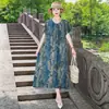 Novo vestido de algodão e seda estilo étnico para mulheres, estilo de férias de verão plus size, elegante vestido de praia de alta qualidade para mães