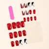 Use Unhas Postiças Removíveis Manicure Patch Unha Quadrada Vermelha Linhas Assimétricas de Glitter Costura Preto e Branco