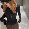 Camiseta de Manga Larga con Botones, Cuello Redondo Medio Abierto y Diseño Dongdaemun para Mujer en Otoño e Invierno que se Puede Usar como Prenda Base